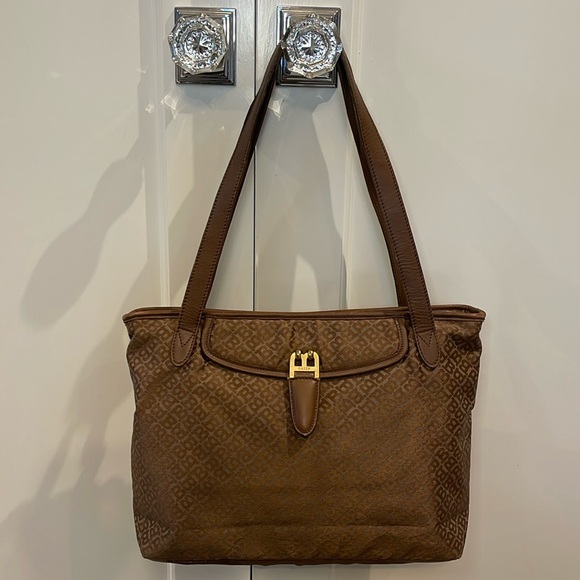 BALLY Brown Monogram Nylon Leather Tote Handbag